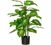 HOMCOM Planta Artificial de 95 cm con 42 Hojas Realistas en Maceta de Cemento Planta Imitación Hoja Perenne Decoración para Interior y Exterior Salón Oficina