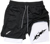 Graphic Print 2 in 1 Athletic Performance Shorts for Men Gym Workout Running Shorts with Phone Pocket Towel Loop Activewear