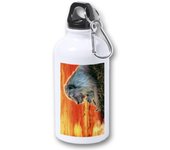 MERCHANDMANIA BIDON 400ML METALICO leon selva savana animal salvaje felino bestia para viaje y deporte