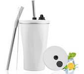 Vaso de 20 oz con pajita y tapa, termo de acero inoxidable con pajita retráctil, taza de agua de viaje con aislamiento al vacío, taza térmica de doble pared a prueba de fugas para frío y calor, sin BPA