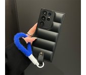 For Samsung Galaxy S22 S23 Ultra Phone Case Down Jacket Leather Buckle Plush Hanging Rope  Shockproof Cover for Galaxy S24 Plus