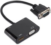 FGNS Adaptador VGA a HDMI, Adaptador VGA Macho a 1080P HDMI hembra + VGA hembra Converter con Audio estéreo de 3,5 mm, Dongle para TV, computadora, computadora portátil, Monitor, proyector
