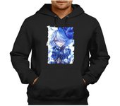 MERCHANDMANIA SUDADERA NEGRA CON CAPUCHA dama elemental agua espadachina mmo jrpg adulto poliester algodón sweatshirt videojuego juego waifu