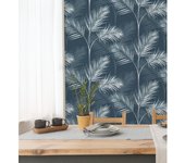 Muestra DIN A4 de Papel pintado lavable tropical de hojas de palmeras blanco y azul - Hawaii Palms 680914 de GAULAN
