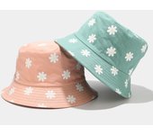 2 paquetes de sombreros de cubo para mujer, sombrero de cubo de algodón reversible, visera de playa, sombrero de cubo plegable de doble cara, estampado de Margarita, adecuado para exteriores