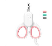 Cortaúñas para gatos, cortaúñas profesional multifunción para cachorros y animales pequeños, tijeras de acero inoxidable, equipadas con luz LED de alto brillo y luz ultravioleta (rosa) -