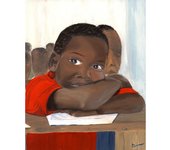 Cuadro decorativo vertical grande "PEQUEÑO GENIO" 90x110 110x135 salon comedor pasillo dormitorio Lienzo de alta calidad Retrato Infantil niño colegio Arte figurativo educativos Rojo blanco marrón Ref ANA DURAN 418