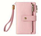 Billetera Corta Clásica De Color Sólido Vintage, Monedero Minimalista De Mano, Bolso De Tarjetas De Moda Con Muñequera