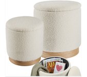 Tectake - Set de 2 taburetes con almacenamiento ORCHIDE, Tapizados en bouclé, 2 taburetes apilables, Diseño escandinavo, Tapas desmontables, Acolchado de espuma suave, Asiento con espacio de almacenaje, Ideal para guardar mantas y más