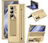 PU Leather Glass Film Pen Slot with Pen Phone Case for Samsung Galaxy Z Fold 6 5 4 3 Fold6 Fold5 Hinge Protection Cover