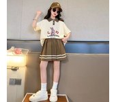 Summer Teenage Girls Clothes Set Children Lapel Tshirt and Pleats Skirts Suit Student School Short Sleeve Top Bottom Outfits