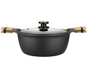 Bra - Cacerola Alta Market, De 20 a 32 cm, Aluminio Fundido, Pomo Madera Haya, Incluye Tapa de Cristal, Profesional