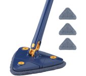 Trapeador triangular Upattend, giratorio 360°, ajustable, para limpieza en seco y húmedo, con mango largo extensible, escurridor automático para limpiar paredes y techos (azul)