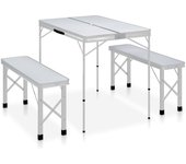 vidaXL Mesa de Camping Plegable con 2 Bancos Aluminio Senderismo Jardín Color Blanco,  Gris,  Marrón y mas