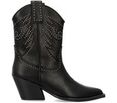 ¡Botas Vanesa Calzados Bajas Cowboy para Mujer - Estilo Boho Chic con Bordado y Tachas - Color Negro - 20cm de Altura de Caña - Tacón Ancho de 6cm - Perfectas para Outfits Vaqueros y de Temporada!