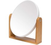 Espejo de maquillaje con soporte de Bambú natural, Espejo de aumento giratorio de 360 Grados, Blanco, ovalado (1X, 3X)