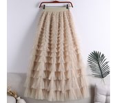 2025 New Mesh mosaic cake  spring, summer, autumn and winter new mid-length A-line long fluffy gauze skirt