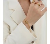 Encanto Pulsera de acero inoxidable para mujer, cadena de bola de acero de doble capa con corazón hueco, joyería para fiesta, amigos, los mejores regalos, pulsera de acero inoxidable de Color dorado para mujer, joyería étnica Cultural