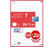 Recambio 1 Oxford 100+20 hojas monocolor - OptikPaper+ - rayado de 5x5 - compatible con la aplicación Scribzee - Ideal para uso escolar y oficina - Disponible en colores: rojo, negro, verde, rosa palo, naranja, turquesa, menta, amarillo, malva