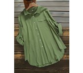 Plus Size 2025 Summer New Women's Single Row Button Down Shirt Pure Color Pocket Lapel Summer Optimal