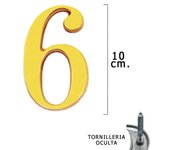 Numero Latón 6 10 cm. con Tornilleria Oculta (Blister 1 Pieza)