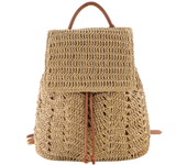 Women Straw Backpack Handmade Woven Casual Beach Holiday Shoulders Bucket Bag