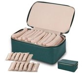 Joyero de viaje con bolsitas, estuche portátil con 12/8 bolsas, organizador de cuero impermeable para collares, pulseras, pendientes, tachuelas y anillos (rosa)