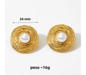 Peri'sBox Pearl Large Circular Earrings Women's Textured Spiral Discs Retro Elegant And Personalized Jewelry Party Gifts