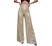 Women Sequin Flare Pants Sparkly High Waist Wide Leg Bell-bottom Trousers Slim Party Club Shiny Pants Clubwear