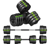 SPORTNOW Kit de Mancuernas 20kg 2 en 1 Juego de Pesas con Barra de Pesas Mango Antideslizante Mancuernas Ajustables para Entrenamiento de Fuerza en Hogar Gimnasio Oficina Negro y Verde