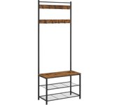 VASAGLE - Perchero con estante para zapatos, mueble de entrada con banco, 3 en 1, marco de acero, para entrada y pasillo, 32 x 70 x 175 cm, estilo industrial, Crudo y Negro/Marrón Rústico y Negro/Nogal Medio y Negro/Roble y Crema
