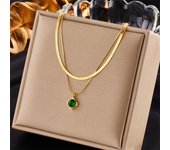 DIEYURO 316L Stainless Steel Green Zircon Pendant Necklace For Women Fashion Luxury Gold Color 2in1 Chain Girl Neck Jewelry Gift