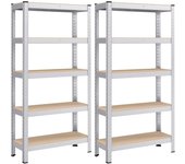 SONGMICS Juego de 2, Estantería Pesada de 5 Niveles, Estantería de Acero, Montaje Rápido, para Instrumentos, Garaje, Almacén, Trastero, Carga de 650 kg, 30 x 75 x 150 cm, Negro/Plata