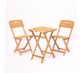 Wellhome Set de Mesa y Sillas de Jardín de Madera 3 Piezas Sin Barniz