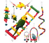 8Pc Colorful Bird Parakeet Toys Swing Hanging Standing Chewing Toy Hammock Climbing Ladder Bird Cage Toy for Budgerigar Parakeet