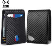Carbon Fiber Men Airtag Wallets Bifold ID Credit Card Holder for Air Tag Purse Black Luxury Minimalist Wallet for Men Billfold