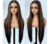 13x6 Synthetic Lace Front Wigs Long Straight Wigs Pre Plucked Free Part Natural Black Lace Frontal Wigs Put On Go Glueless Wigs