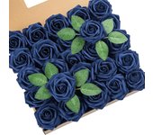 DuHouse 25Pcs Artificial Roses Flowers Fake Rose with Stems Real Touch Foam Flower Head for DIY Wedding Bridal Bouquet Baby Shower Centerpiece Floral Arrangement Party Home Decor(Navy Blue)