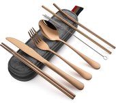 Devico Utensilios Portátiles de Viaje, 8 Piezas, Acero Inoxidable, Estuche Portátil (negro)