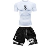 Anime 3D Printed Men's Compression Set short Sleeve Gym Top+Workout Shorts Quick Drying Breathble Athletics Rash Guard Set