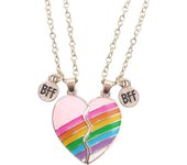 Collar con colgante de la amistad "Mejor amiga" para 2 niñas: collar con corazón de arcoíris y mejores amigas