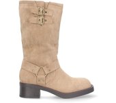 PuntoSalao Botas altas planas estilo moteras biker para mujer color beige