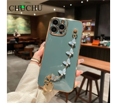 Plating Butterfly Metal Bracelet Phone Chain Case for iPhone 15 14 Pro Max 14 Pro 13 12 11 MiNi XR XS X  Cover