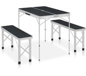 vidaXL Mesa de Camping Plegable con 2 Bancos Aluminio Senderismo Jardín Color Blanco,  Gris,  Marrón y mas
