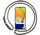 Funda Colgante Transparente para Samsung Galaxy A03 con Cordon Verde / Dorado