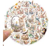 50pcs Easter Bunny & Egg Stickers - Reusable, Assorted Colors for Scrapbooking, Journals, DIY Crafts, Phones, Laptops & Water Bottles
