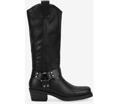 Bosanova Botas biker altas para mujer con detalle de espolón western con anilla metálica y suela cuadrada con tacón de 5 cm. Cierre con cremallera interior.