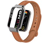 Suitable for Xiaomi band 8 pro double-button leather strap, metal-protected case one-piece strap Miband 8 pro replacement strap