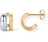 Chapeado en oro de 14K y Chapado en Rodio de dos tonos Multihoop Doble Ano pendientes geométricos para Mujer | Pendientes Huggie de Metales Mixtos