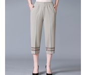 Middle Aged and Old Women Summer Pants Thin Elastic Waist Loose Casual Cropped Pants Mother Clothing Pant